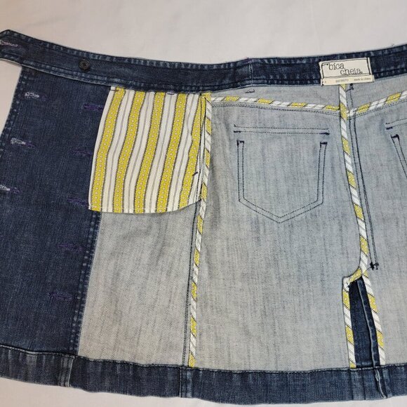 Bica Cheia Button Front Denim Mini Skirt | Size 2 | Stretchy High Waist Skirt - Picture 6 of 12